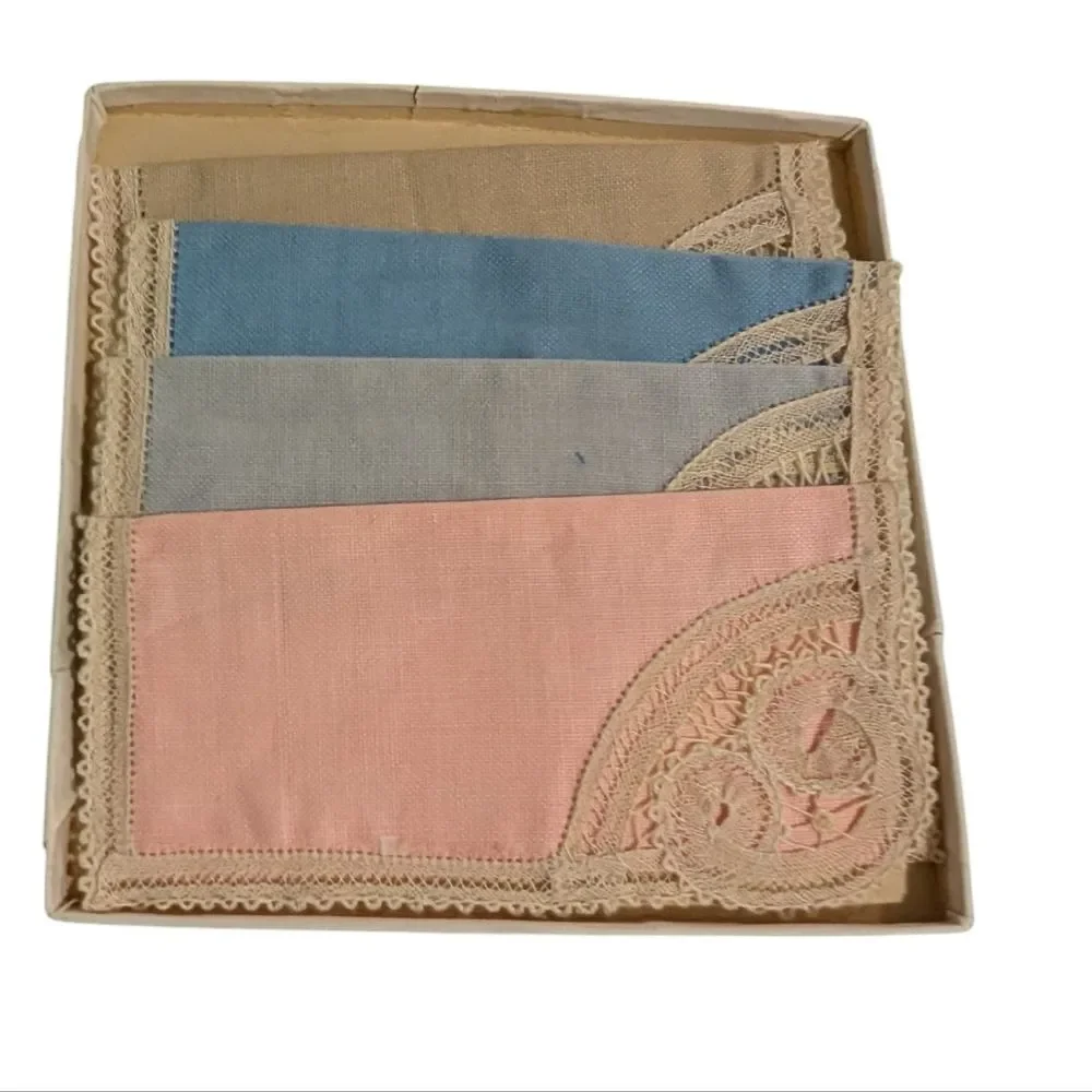 Antique Belgiam handloom Lace napkin set‎ NIP